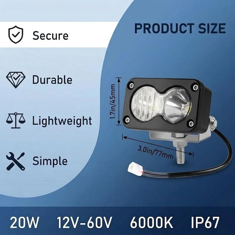 LED Headlight for Dirt Bike - 20W Waterproof Auxiliary Light for Motorcycle