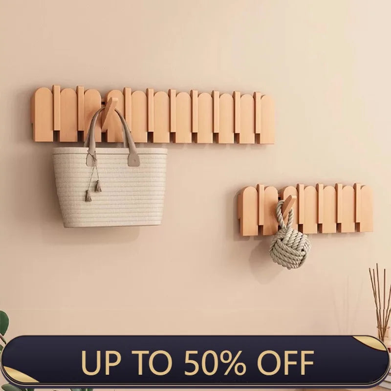 Wall-Mounted Wooden Clothes Hanger Rack Space Saving Coat Hooks Entryway Organizer