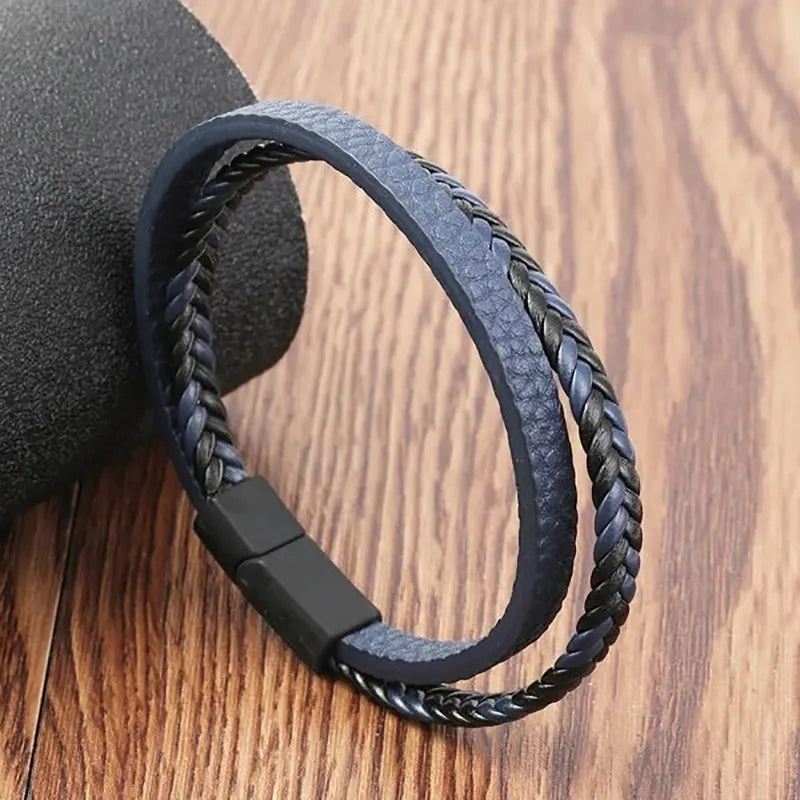 Men's Multi-Style Double Layer Magnetic Leather Bracelet - Elegant Business Gift