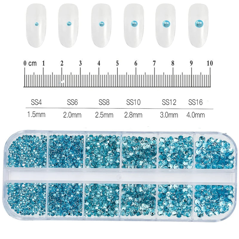 12-Grid Shiny Lake Blue Glass Nail Charms - Fruit Design DIY Rhinestones