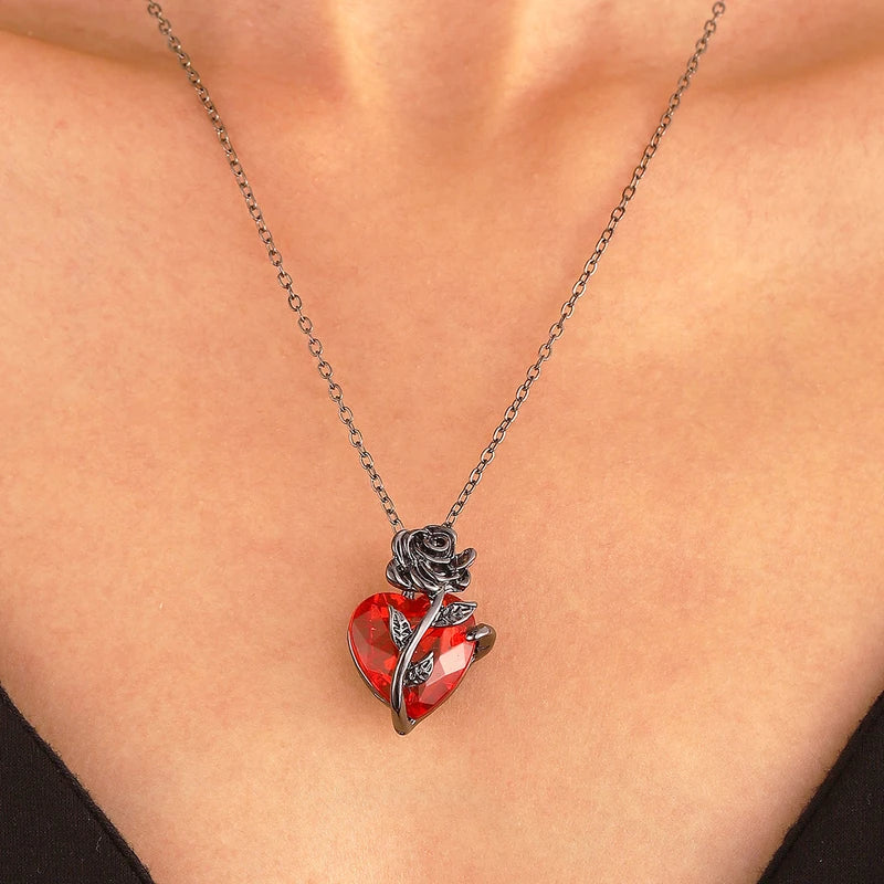 Gothic Rose Red Heart Necklace for Women Y2K Grunge Jewelry Dainty Pendant