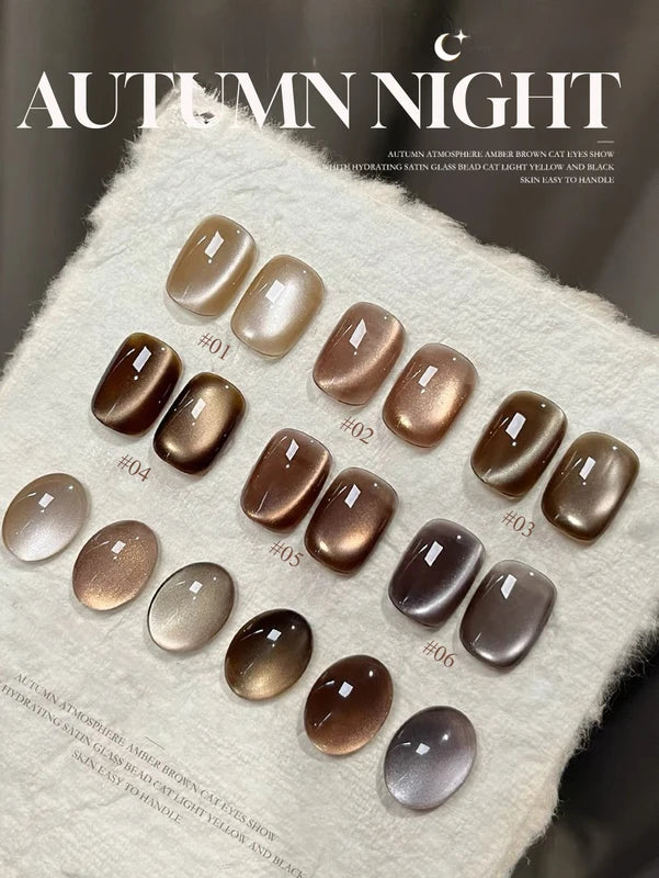 Nail Art Beads Set for Gel Nails - Autumn Night Cat Eye Embellishments, Glass Beads