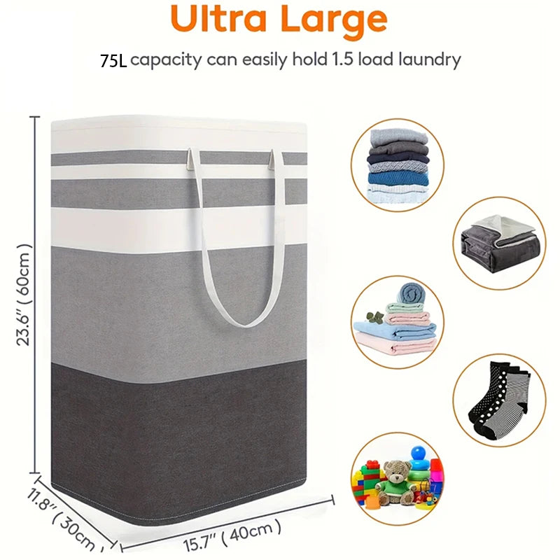 Large Capacity Laundry Hamper 75L with Handles - Collapsible Storage Basket for Bathroom & Home