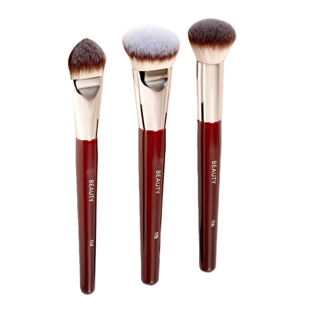 3-Piece Face Makeup Brush Set - Complexion, Foundation, Concealer Tools