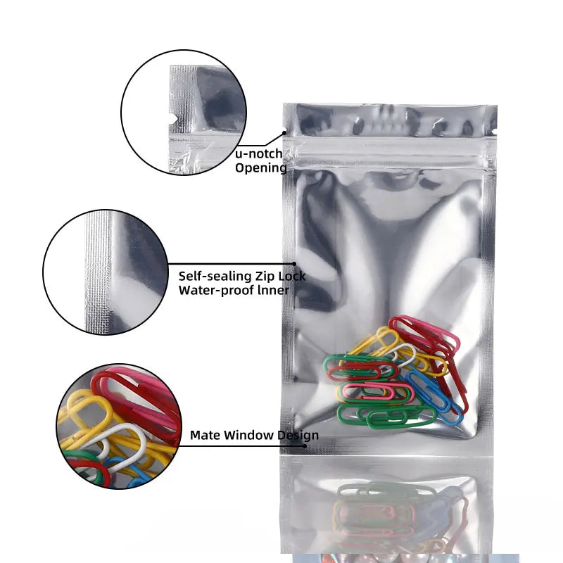 100pcs Transparent Ziplock Bags with Metallised One-Side for Packaging & Storage