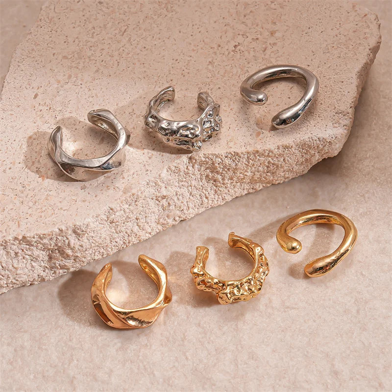 Set of Silver Plated Geometric Ear Cuff Earrings Non-Piercing Jewelry for Women & Girls