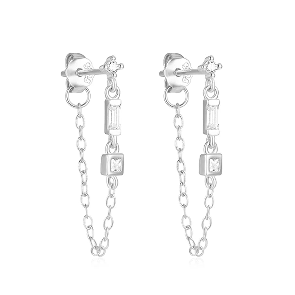 Sterling Silver Drop Earrings with Zircon Waterdrop Tassels for Women – Wedding & Party Jewelry