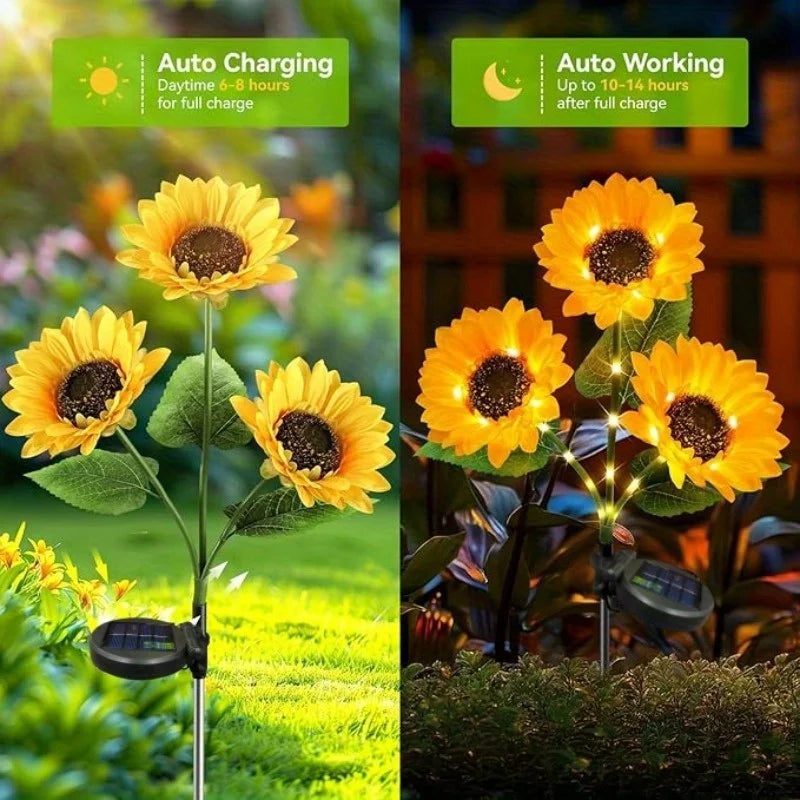 Solar Sunflower Garden Lights Outdoor Waterproof Flower Bed Decor - 2 Pack
