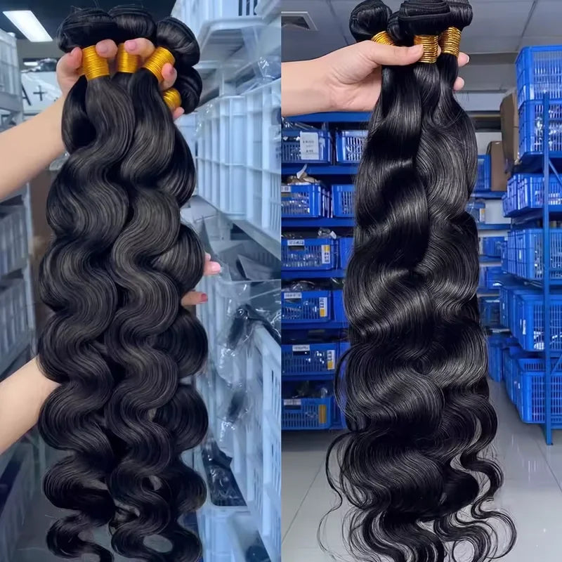 Human Hair Extensions 3 Bundles Brazilian Virgin Body Wave Hair - Natural Color