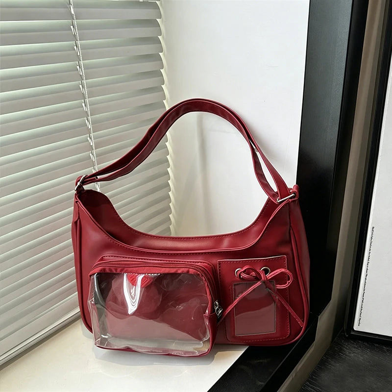 Y2K Harajuku Shoulder Bag for Women Transparent Crossbody Bag Korean Preppy Purse