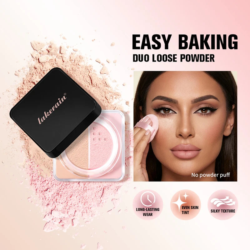 2-in-1 Loose Powder Duo Brightening & Correcting Face Makeup - Matte Finish, Long Lasting