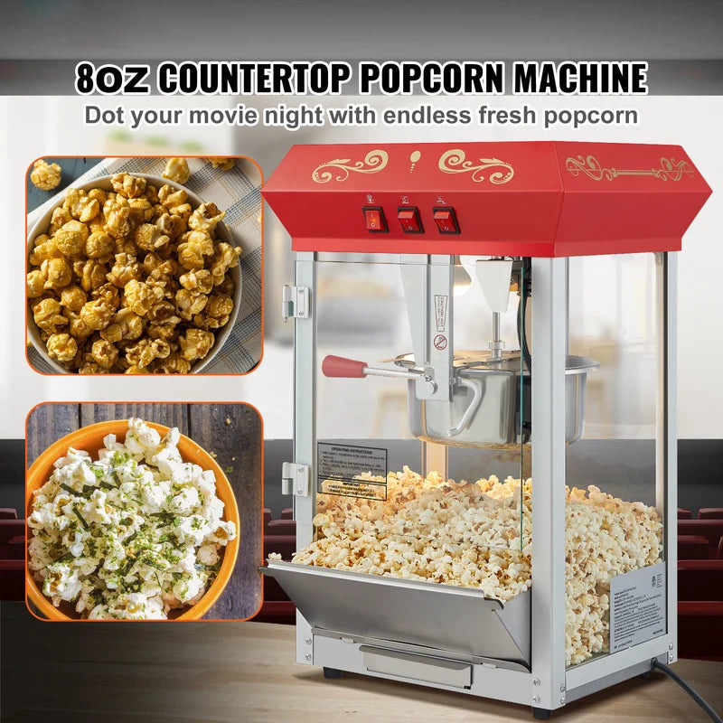 Commercial Electric Popcorn Maker 8/12 Oz with Scoop & SUS304 Heating Tube