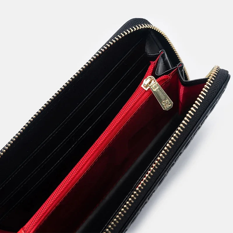 Luxury Women's Wallet with Embossed Initials Compact Leather Purse
