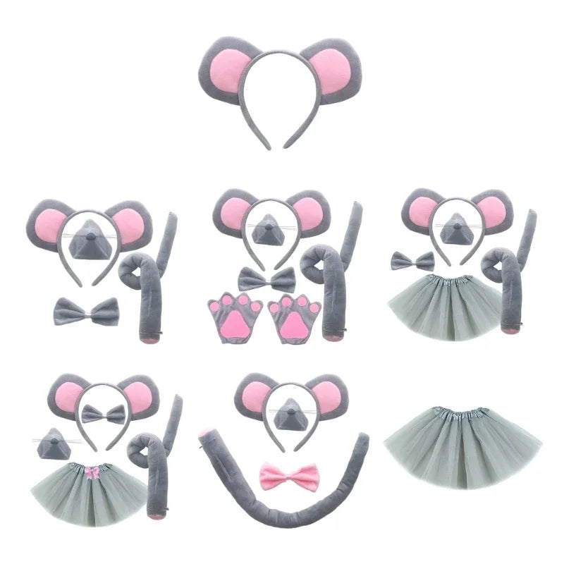 Kids Halloween Mouse Costume Set with Ears Tail Bowtie Skirt Gloves for Cosplay