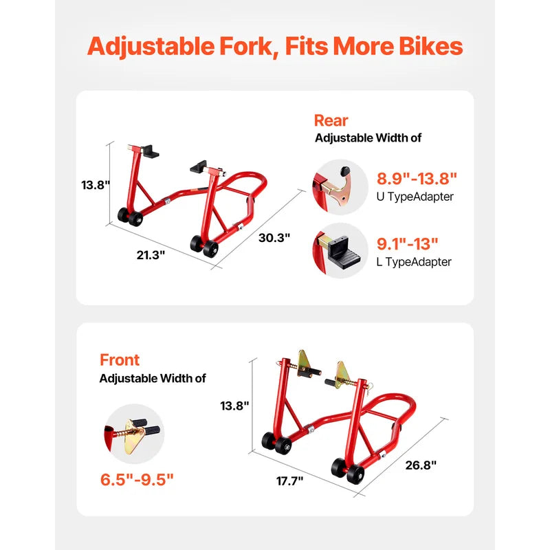 Motorcycle Stand Lift Combo Set - Support Up to 850lbs for Front & Rear Wheels