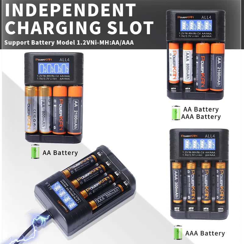 Rechargeable Battery Charger for AA AAA Lithium & NiMH Batteries, LCD Screen