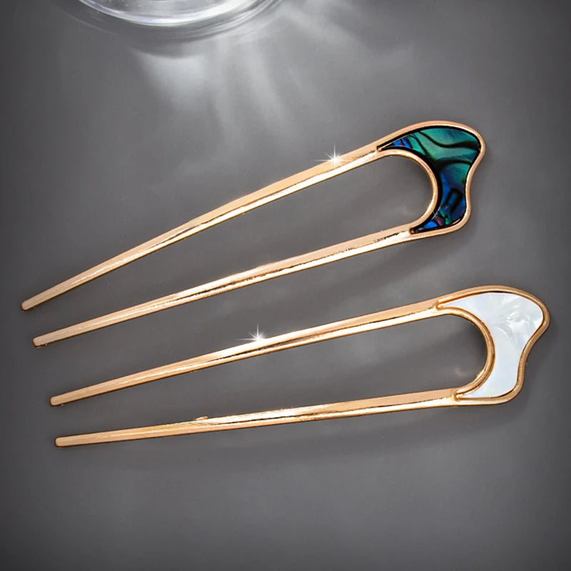 Elegant Silver Gold Color Shell Enamel Hairpin for Women Hair Accessories