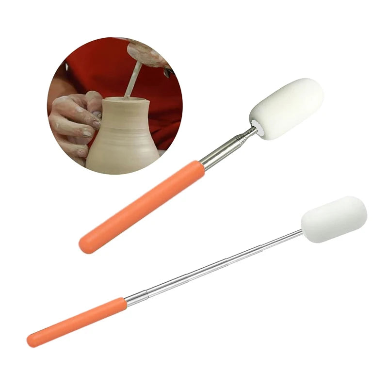 Pottery Absorbent Sponge Wand with Telescoping Handle - Ceramic Sculpture Tool