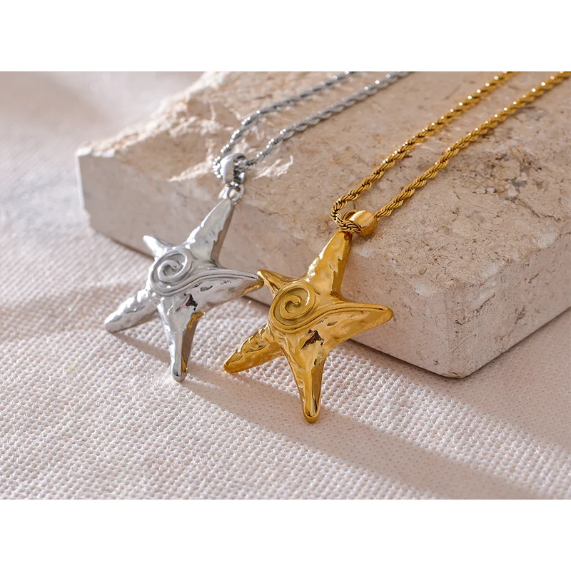 Starfish Pendant Necklace Stainless Steel 18K Gold PVD Plated Statement Jewelry