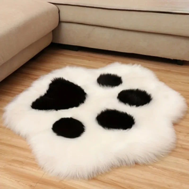 Cute Cat Paw Floor Carpet - Soft Long Plush Decorative Mat for Living Room & Bedroom