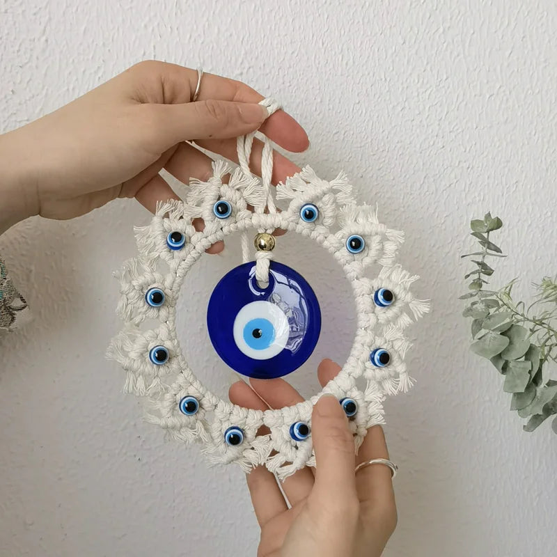 Large Blue Evil Eye Wall Decor - Handcrafted Circle Wall Hanging for Home Safety & Protection