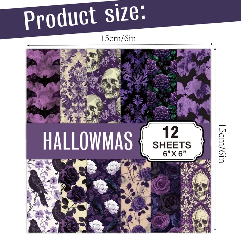 Halloween Scrapbooking Paper Pack 12 Sheets 6x6 Inch Vintage Craft Set