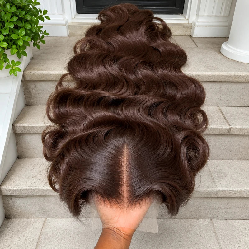 Transparent Chocolate Brown Body Wave Lace Front Wig 13x6 Human Hair 250% Density