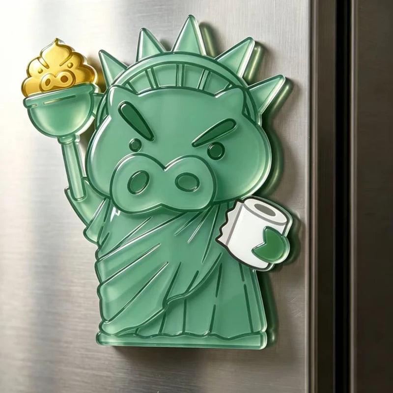 Funny Acrylic Fridge Magnet Set with Crayon Shin-Chan & Statue of Liberty Design - Refrigerator Decor