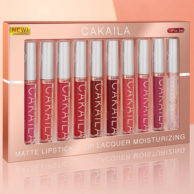 10Pcs Lipstick Set - Matte Velvet Lip Gloss Waterproof Long Lasting Lip Makeup