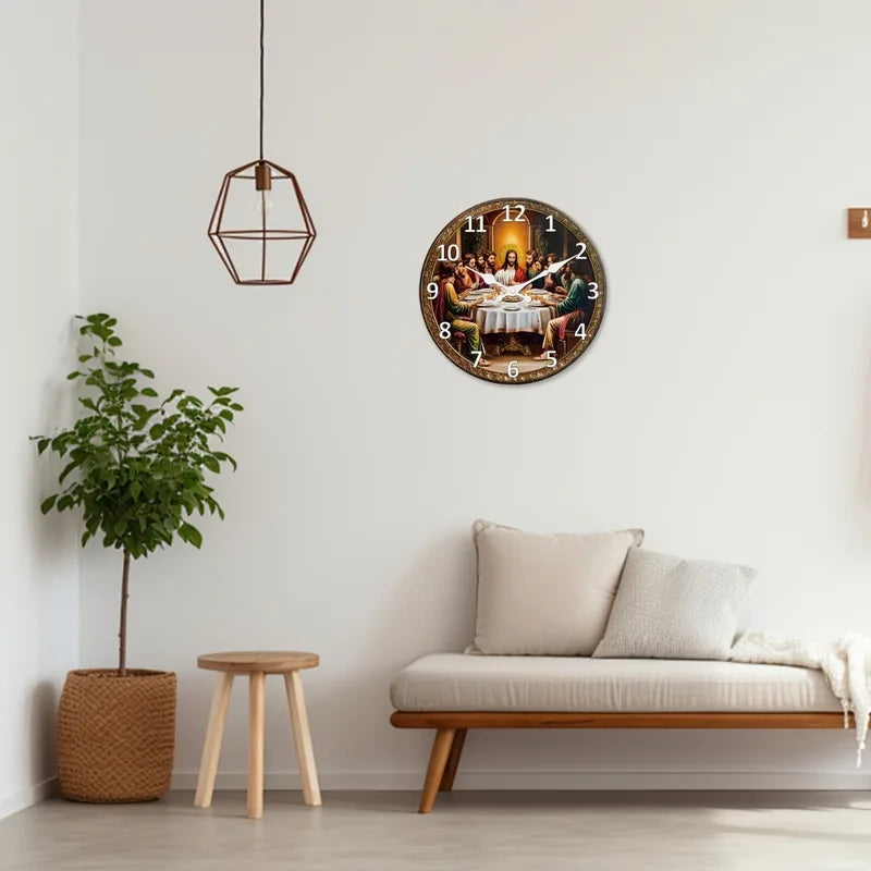 Religious Last Supper Wooden Wall Clock Spiritual Home Decor 10/12 Inch
