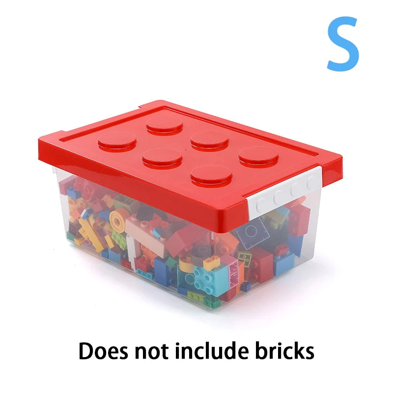 Large Particle Building Blocks Storage Box - Transparent Plastic Organizer with Lid, Kids Toy Container