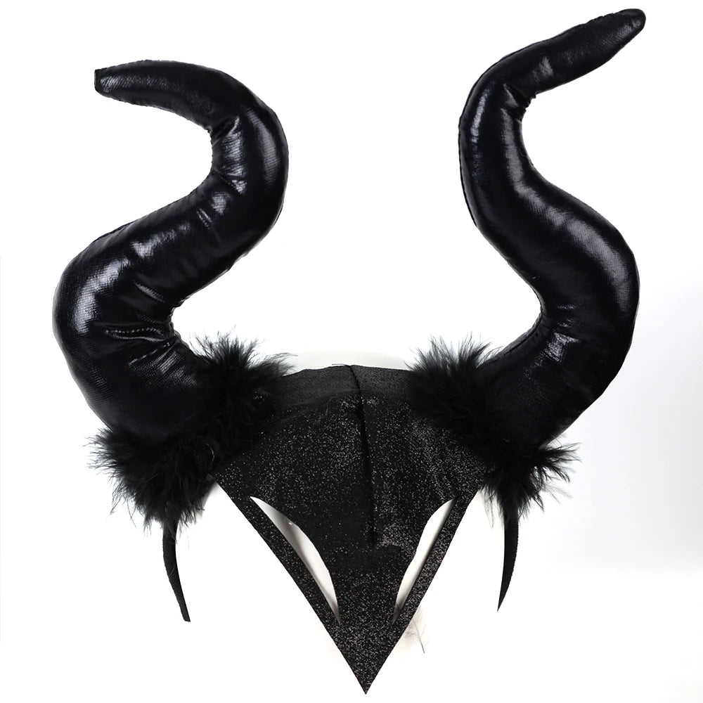 Women Halloween Demon Horn Headband Evil Queen Glitter Costume Accessory