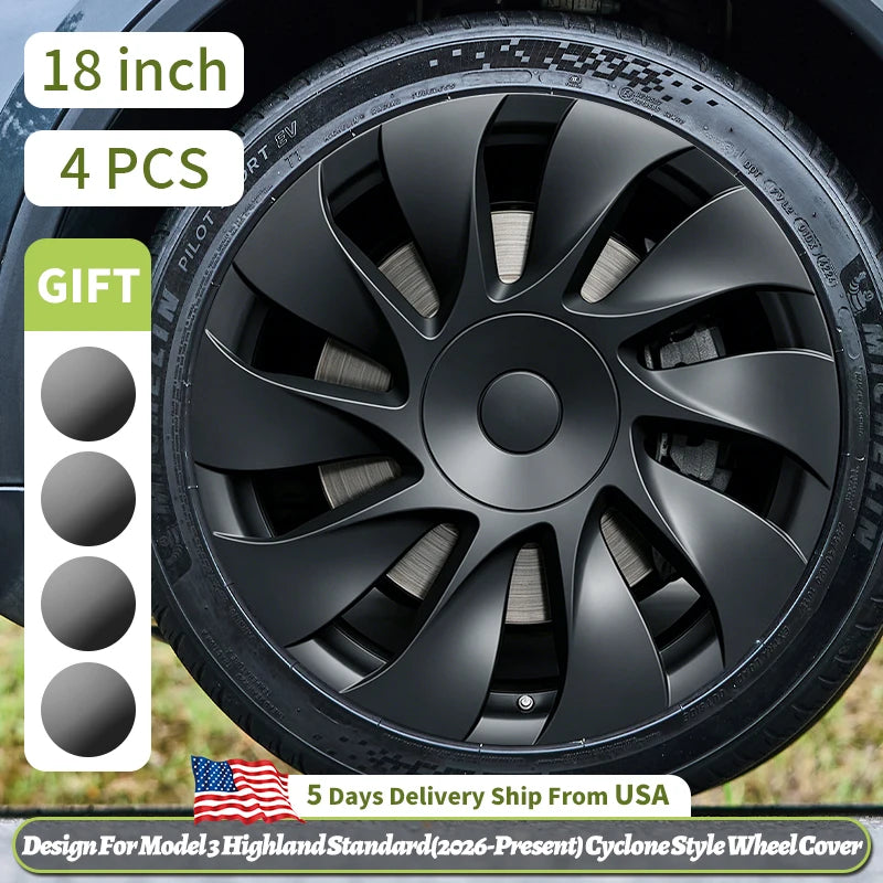 Tesla 2026 Model 3 18-Inch Wheel Cover Set - Cyclone Style Hubcaps Replacement
