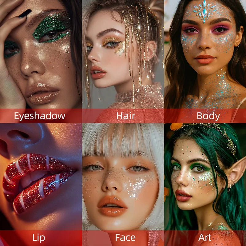 Long-Lasting Body and Facial Glitter for Holiday and Christmas Party Makeup