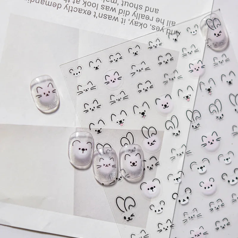 Cute Cat Design Nail Stickers - 3D Self-Adhesive Manicure Decals