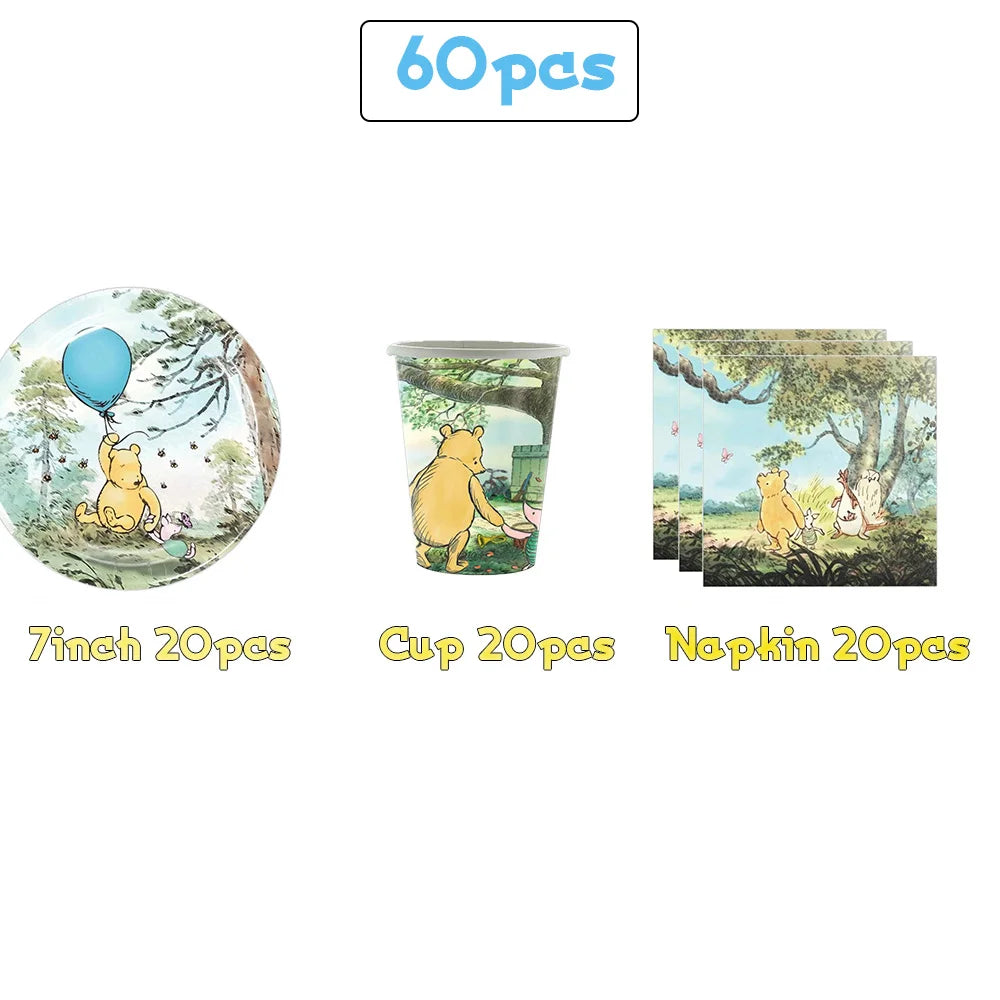Winnie the Pooh Birthday Party Supplies Set – Disposable Plates Cups Napkins Banners for Kids & Baby Showers