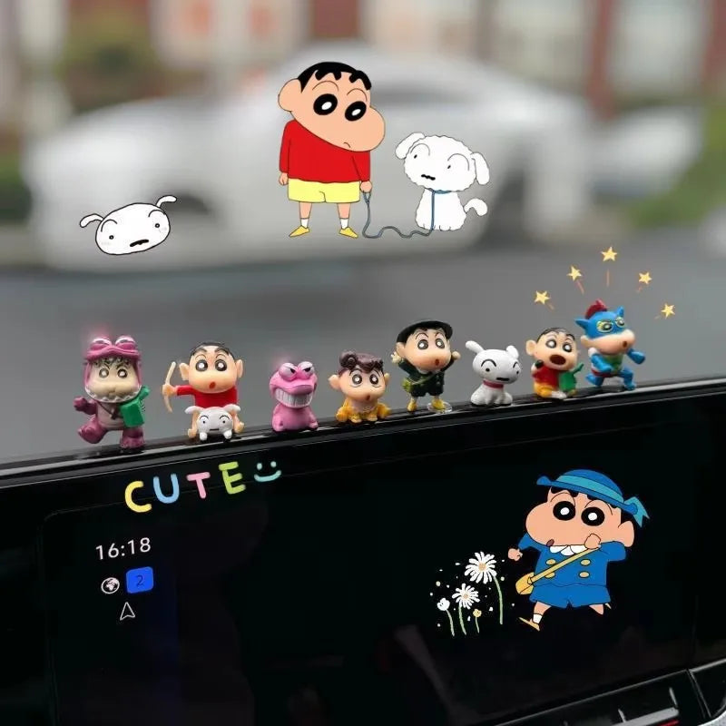 8Pcs Crayon Shin-chan Car Dashboard Decor Model Set - Center Console Ornaments