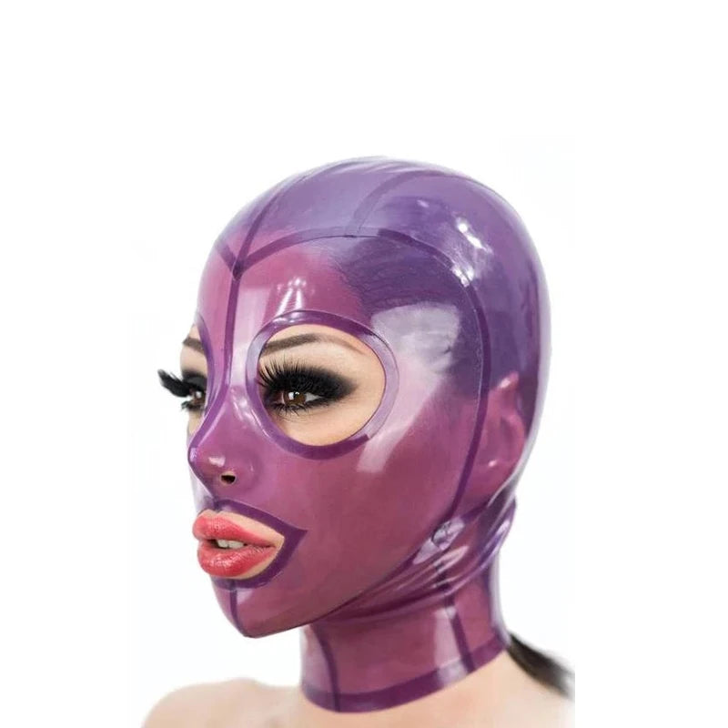 Latex Mask Transparent Purple Rubber Hood with Big Eyes & Mouth - Cosplay Costume