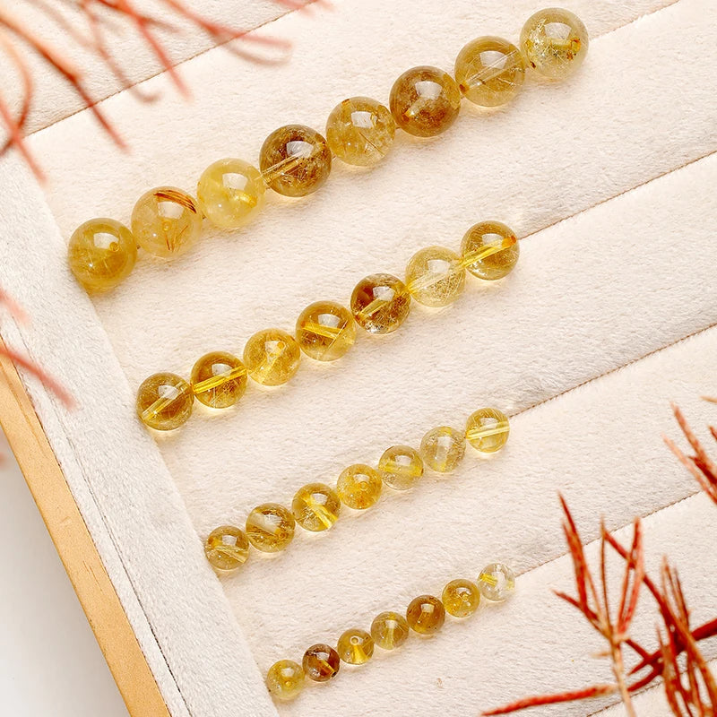 Natural Stone Rutilated Quartz Beads - 4mm-7mm Round Loose Spacer Beads for Jewelry Making