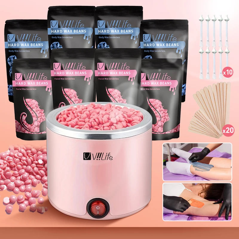 Hair Removal Wax Melting Machine & Wax Warmer Set with 8 Packs of Wax Beans and Nose Hair Wands