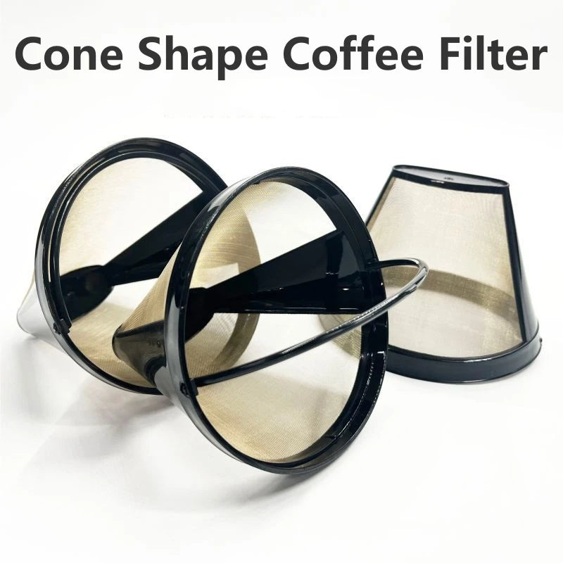 Stainless Steel Cone Shape Reusable Coffee Filter Mesh Basket - Fits 4# Coffee Makers