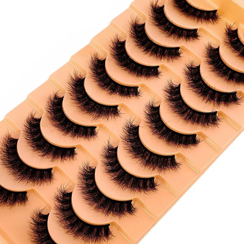7/10 Pairs Fake Mink Eyelashes Handmade Natural Cross Curly 3D Eye Makeup