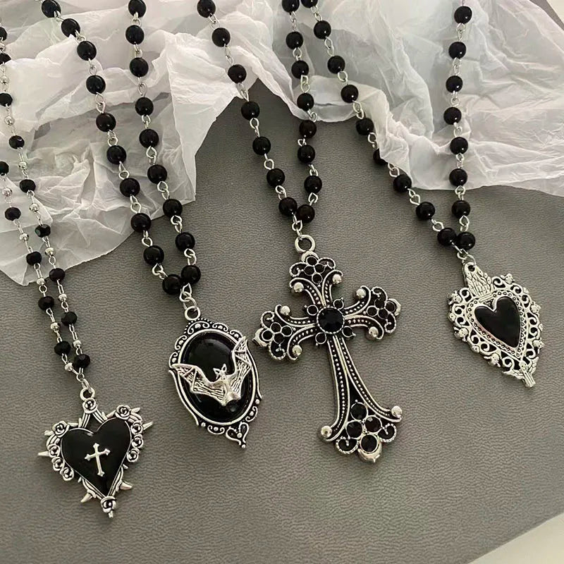 Halloween Gothic Bat Cross Pendant Necklace Y2K Punk Dark Jewelry Gift