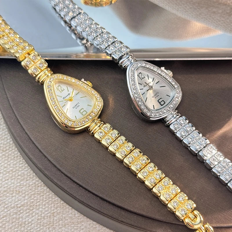 Luxury Women's Diamond-Set Snakehead Quartz Watch Alloy Case Bracelet - Multiple Colors
