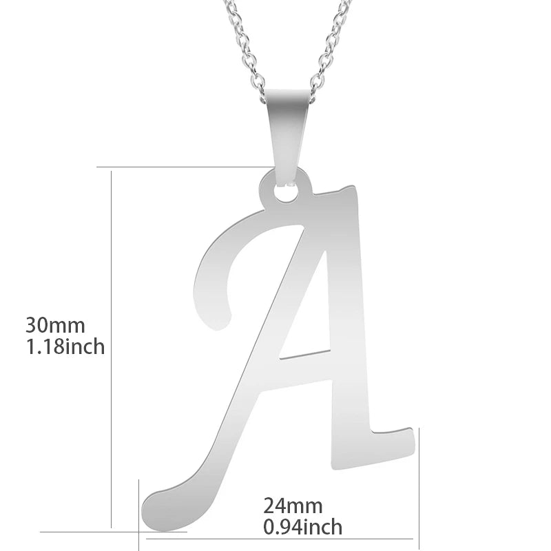 Initial Necklace for Women Men Stainless Steel Alphabet Pendant Chain