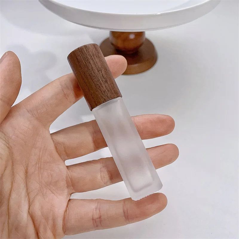 9ml Clear Frosted Glass Spray Vials with Atomizer & Wooden Cap - Travel Perfume Bottles