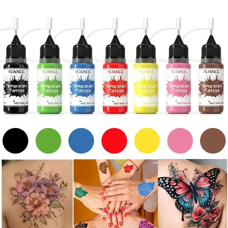 Colorful Tattoo Juice Paste for Body Art, Semi-Permanent DIY Henna Tattoo Kit