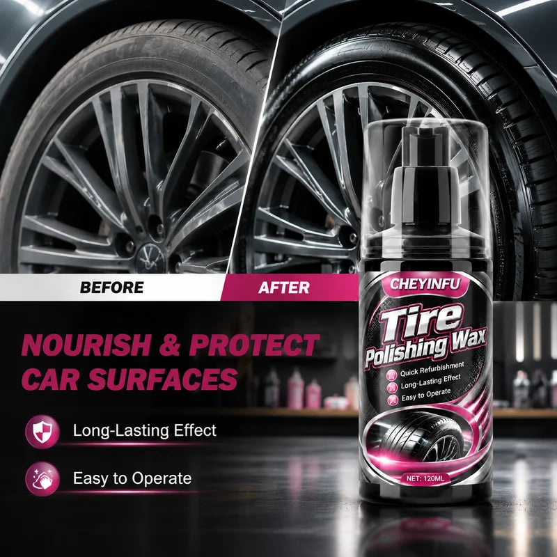 Car Tire Polishing Wax 120ml - Restores Shine & Protects Rubber & Plastic