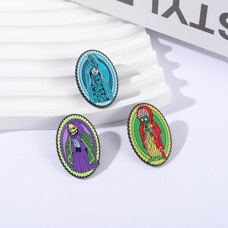Skeleton Horror Brooch Pin Enamel Jewelry Halloween Punk Metal Lapel Badge Gift