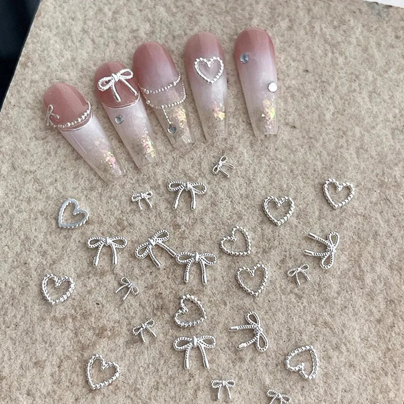 50pcs Alloy Bow Heart Nail Charms Set for Nail Art Decorations DIY